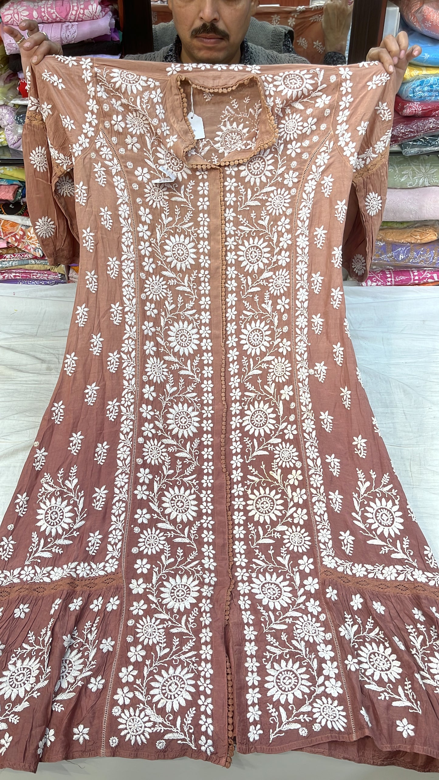 Pure Muslin Designer Chikankari Aline Dress
