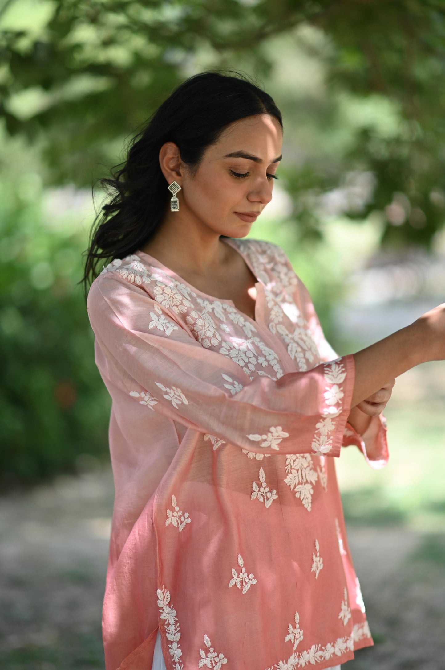 Pure Chanderi Silk Excluive Chikankari Short Top