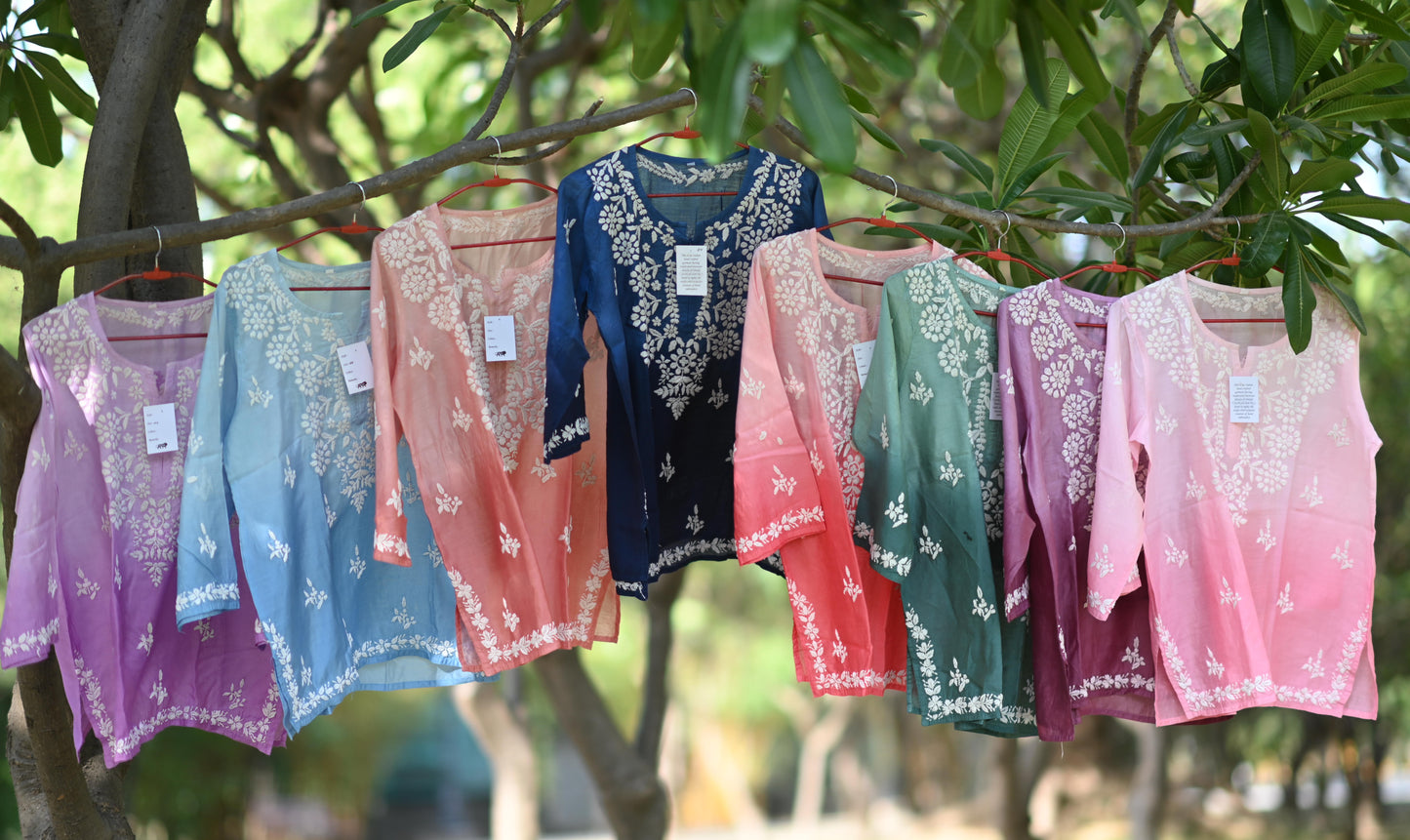 Pure Chanderi Silk Excluive Chikankari Short Top