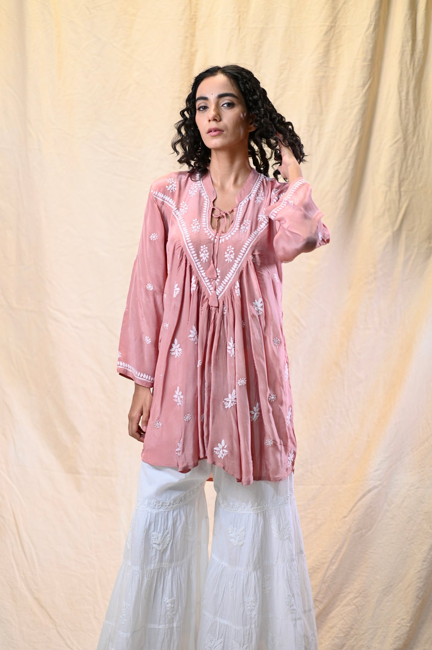 Crepe V-Designer Chikankari Short Top