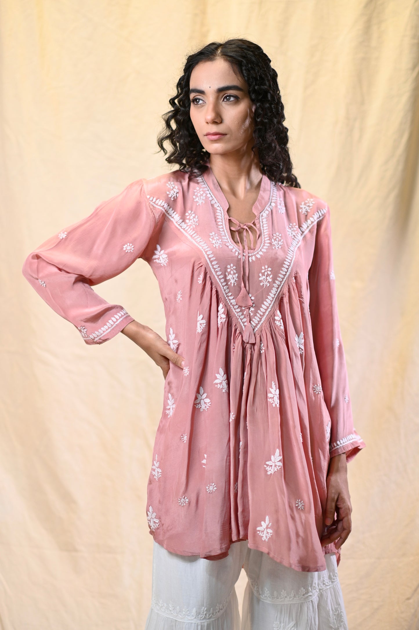 Crepe V-Designer Chikankari Short Top