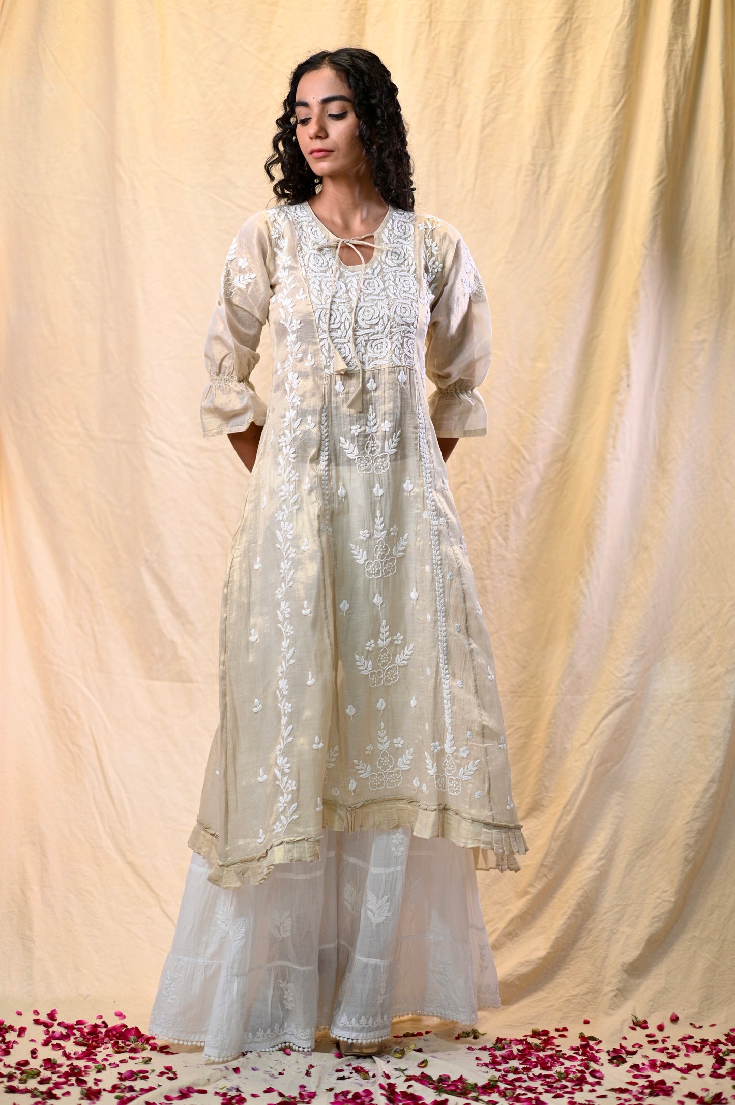 Tissue A-Line Chikankari Dress