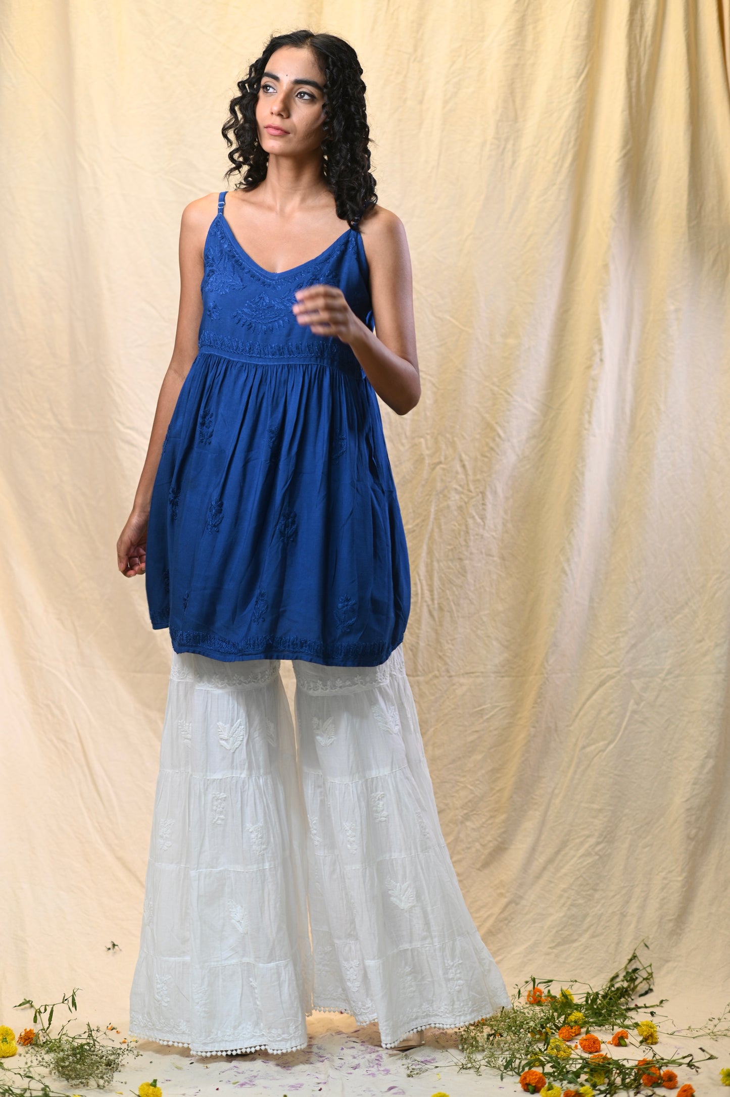 Muslin Strape Chikankari Short Top