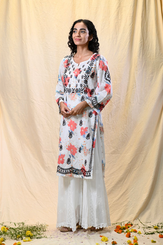 Mulmul Printed Aesthetic Chikankari Kurti