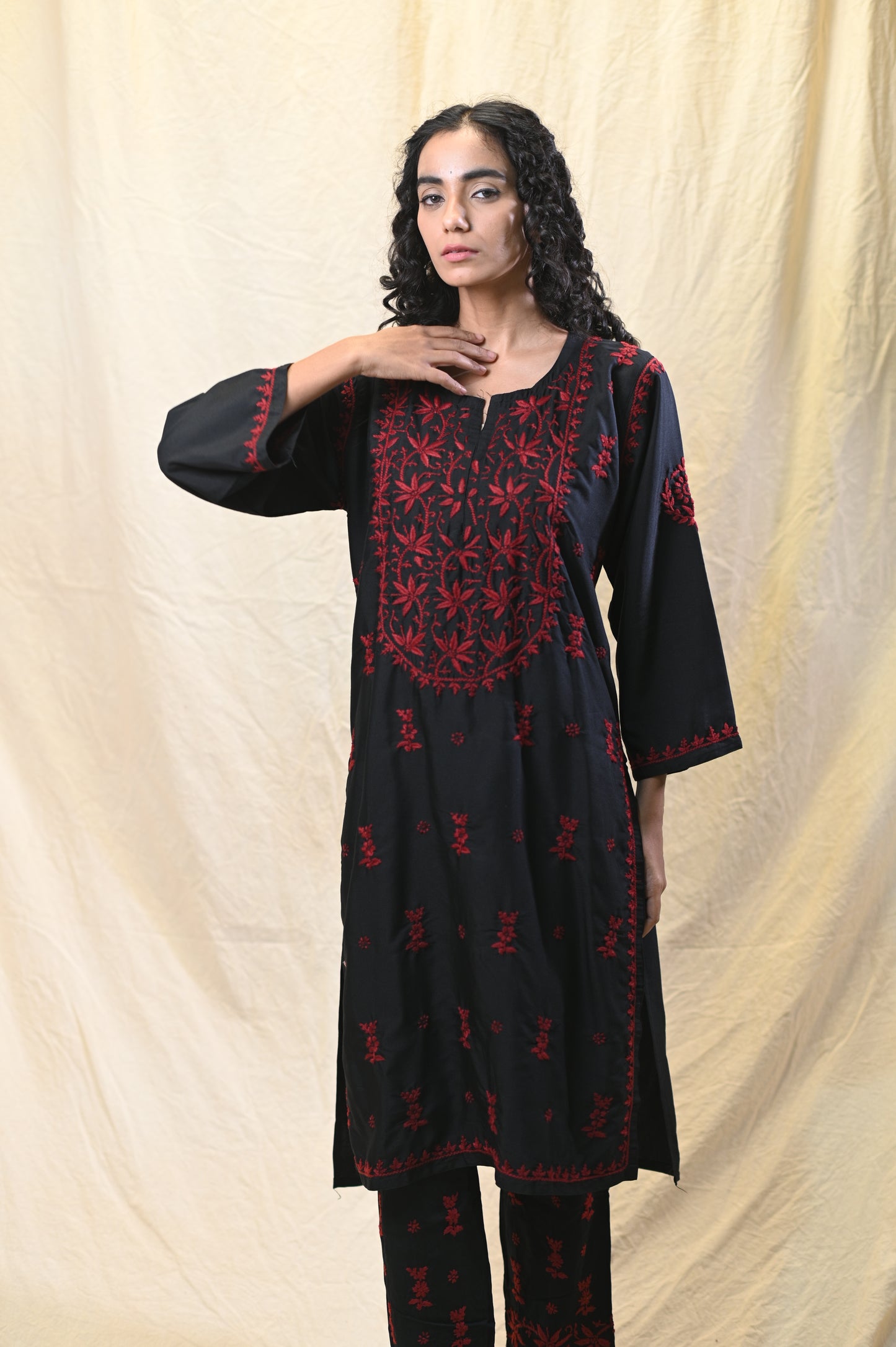 Rayon Aesthetic Chikankari Contrast Kurti