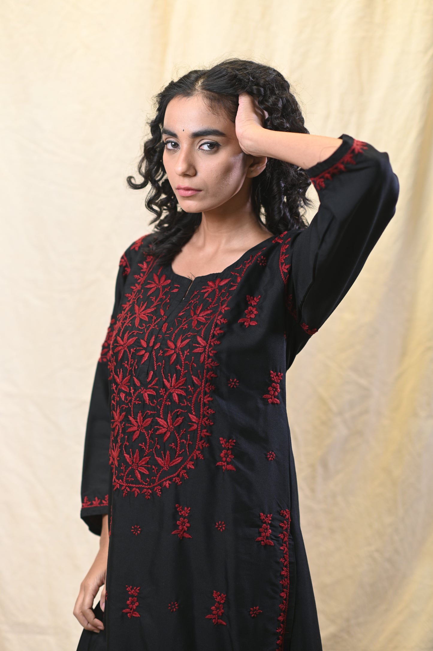 Rayon Aesthetic Chikankari Contrast Kurti