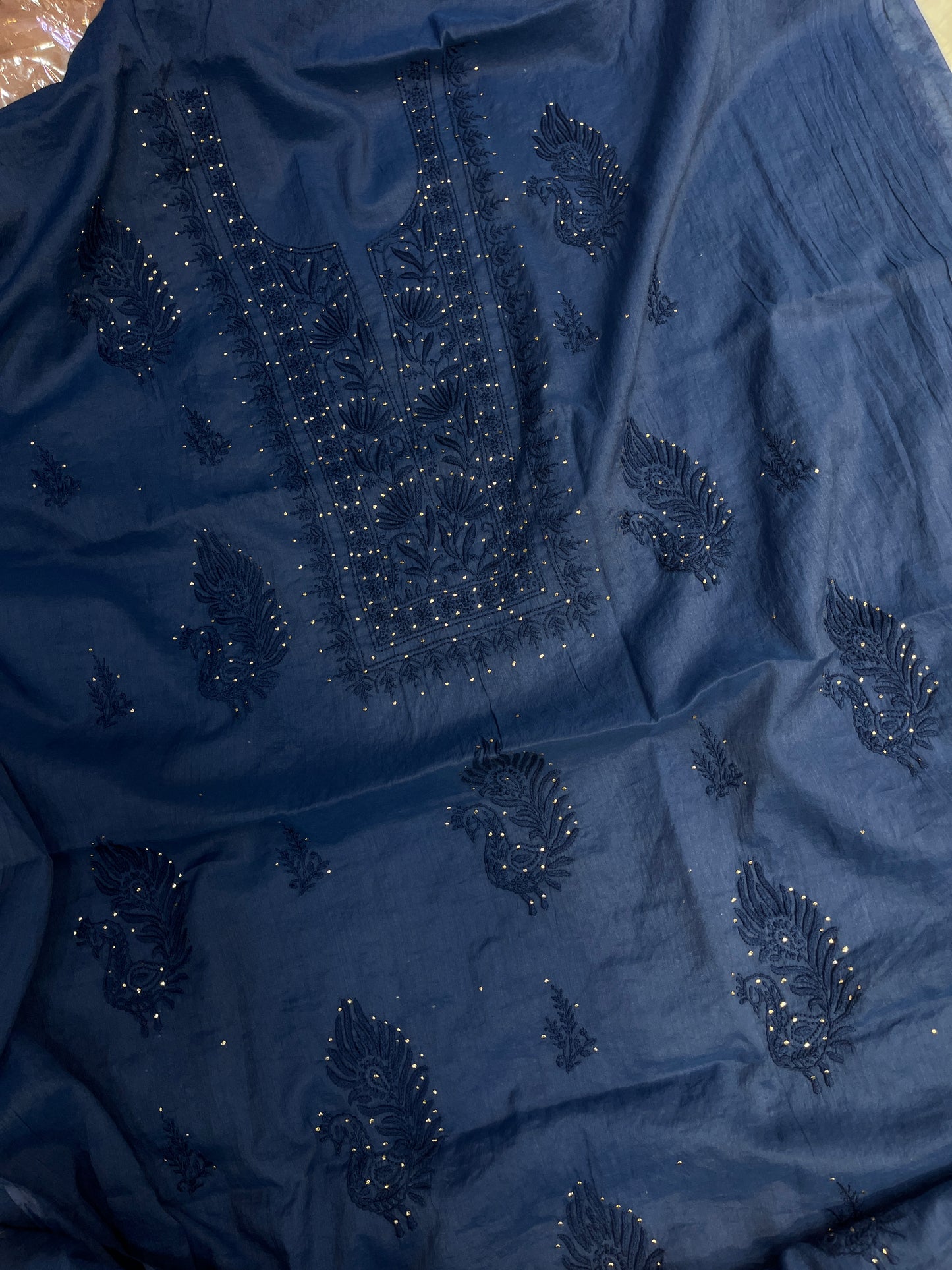 Pure Mul Chanderi Exclusive Chikankari Mukaish Unstitched Suit Dupatta Set