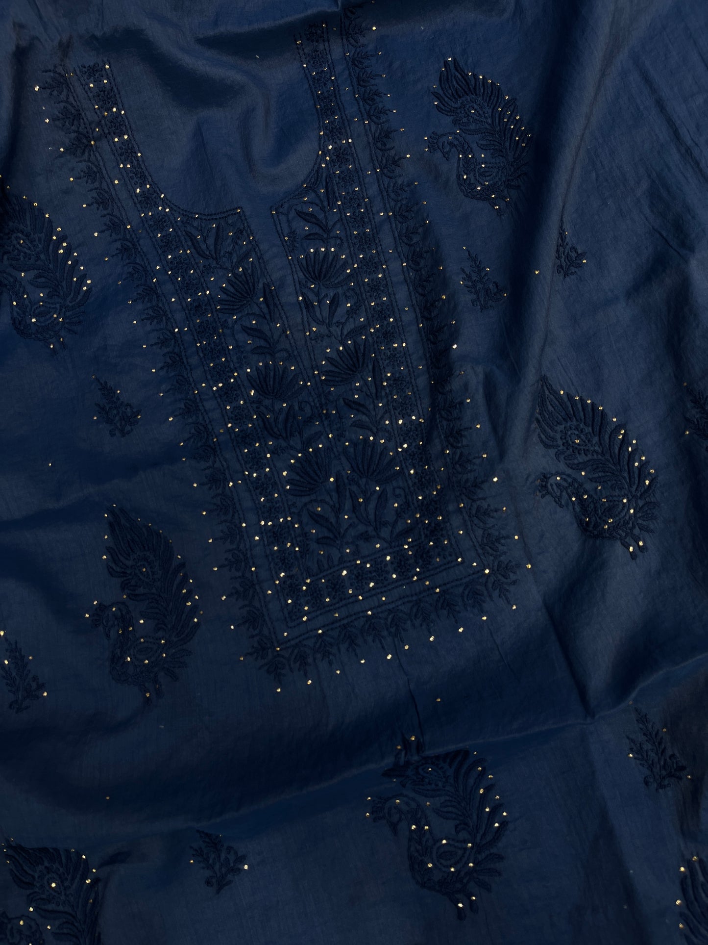 Pure Mul Chanderi Exclusive Chikankari Mukaish Unstitched Suit Dupatta Set