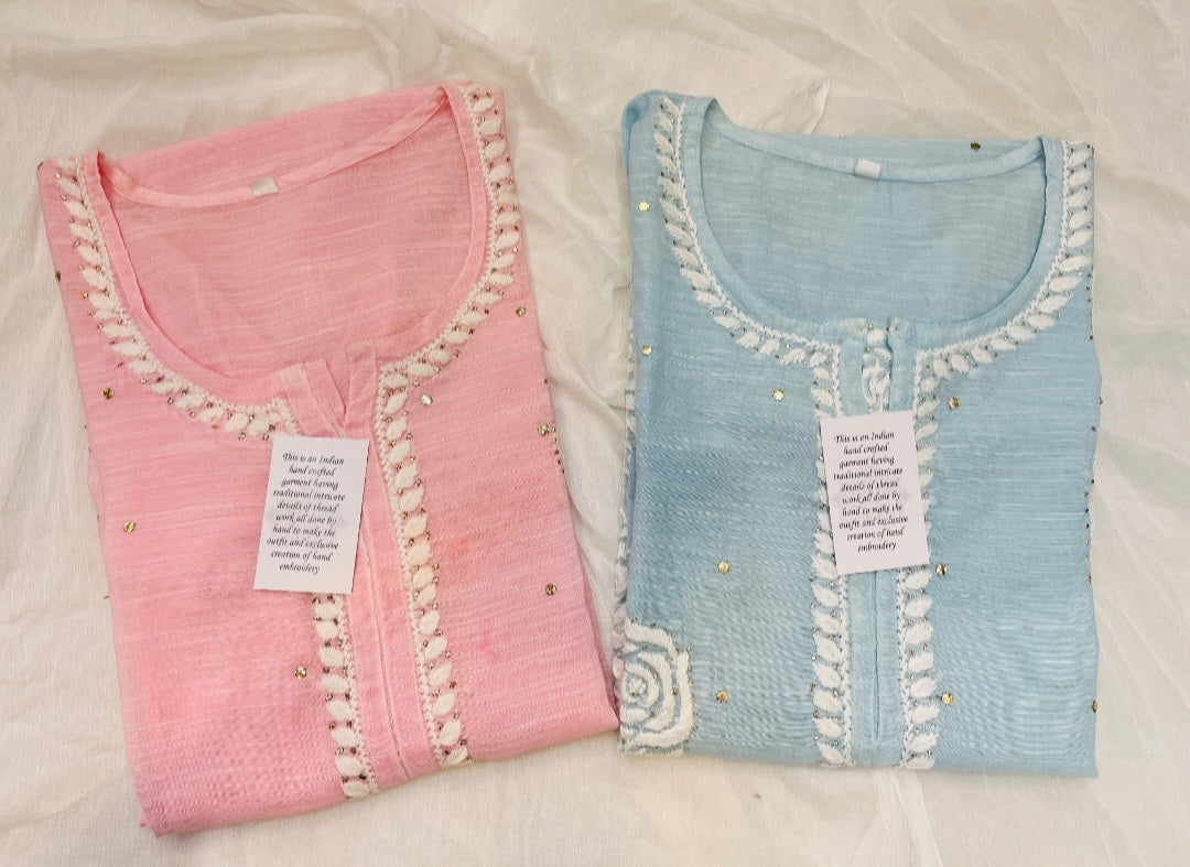 Slub Mul Chanderi Exclusive Chikankari 3pc Sets