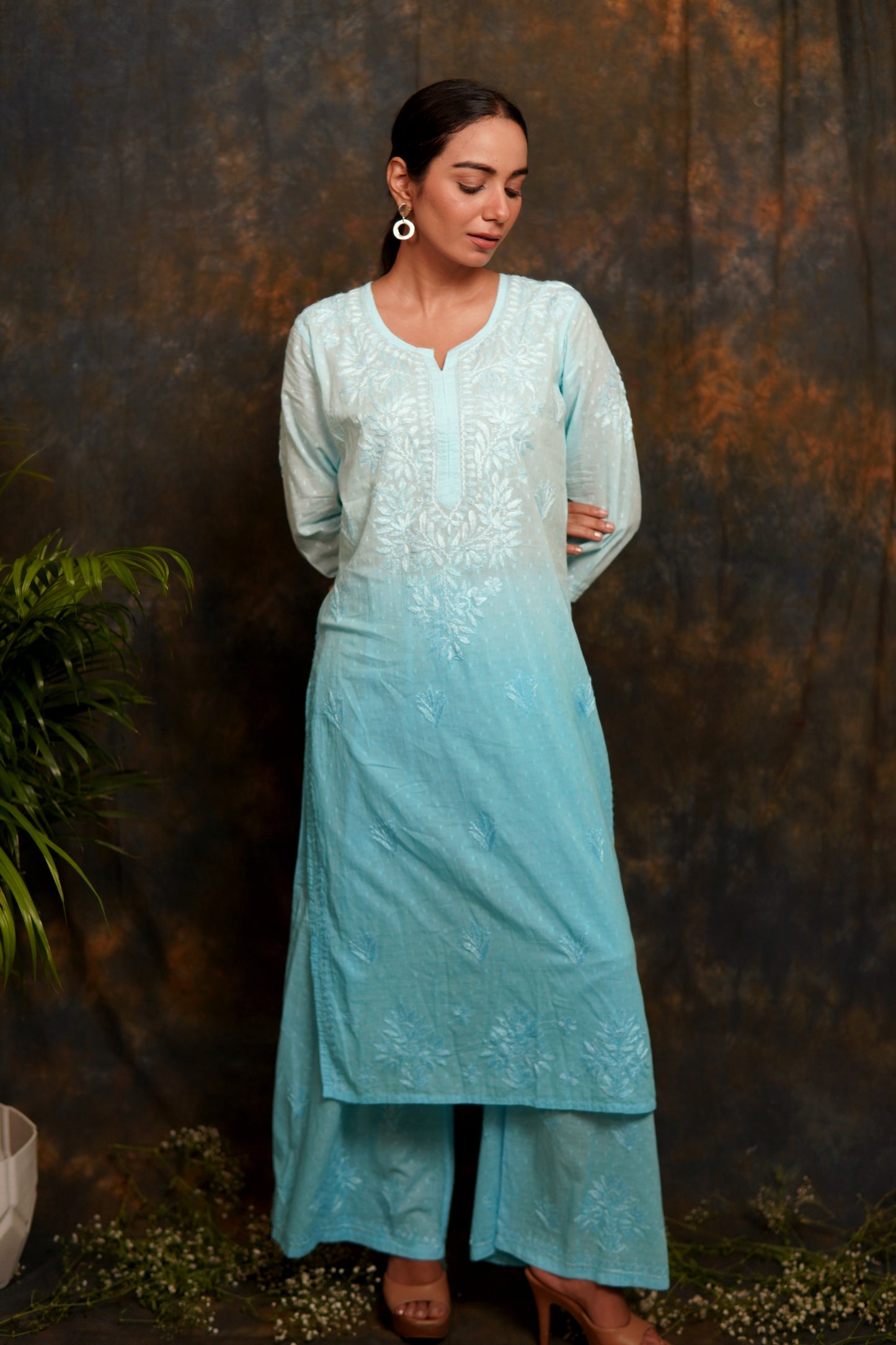 Pure Dobhi Cotton Classic Chikankari Ombre Plazo Set