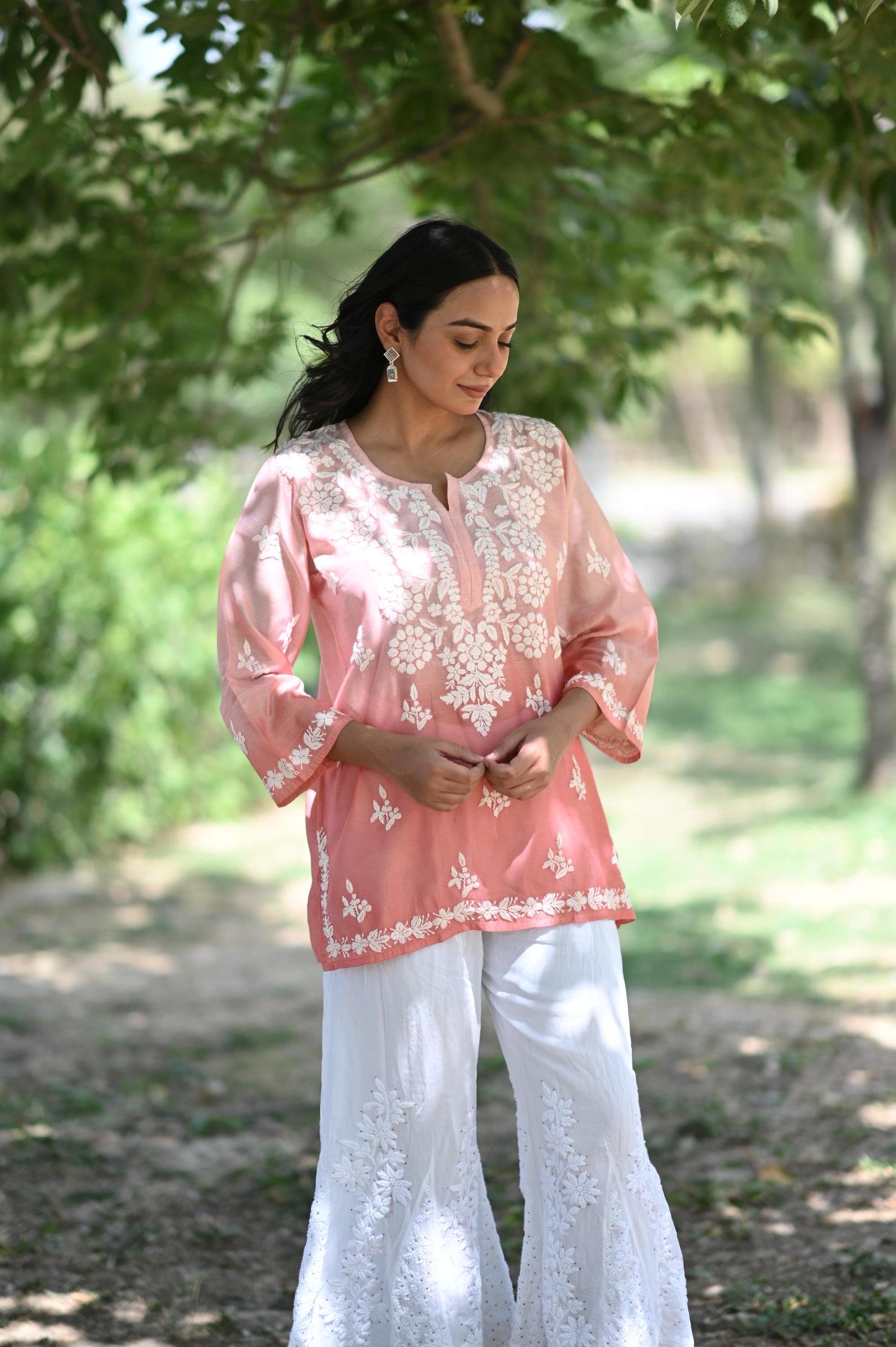 Pure Chanderi Silk Excluive Chikankari Short Top