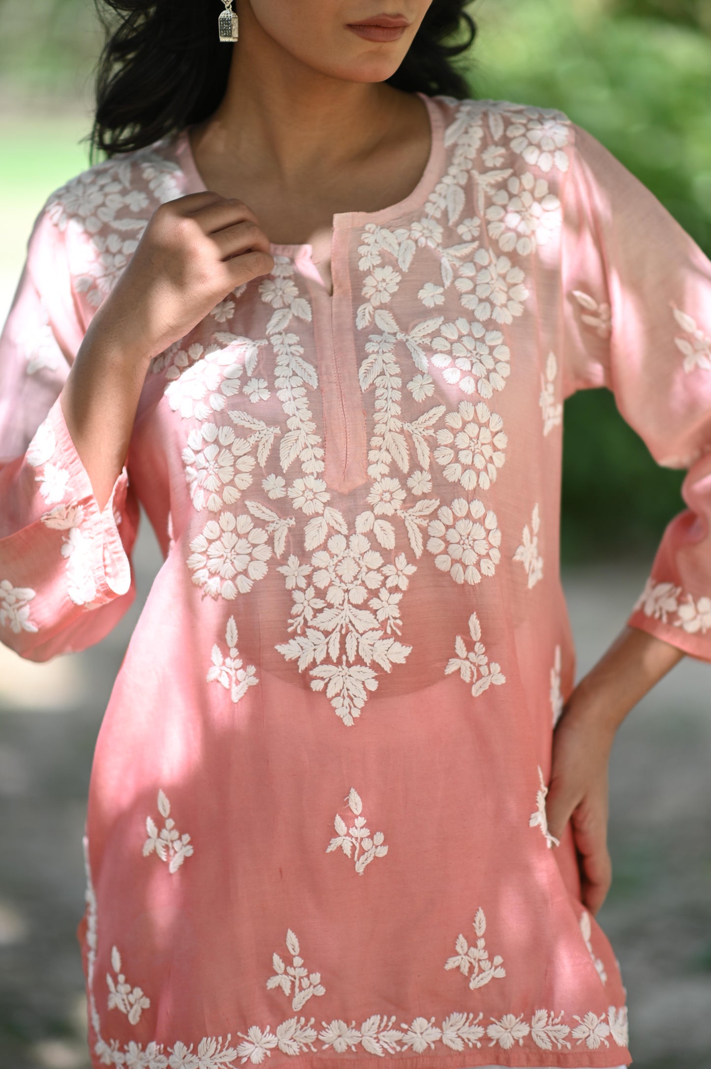 Pure Chanderi Silk Excluive Chikankari Short Top