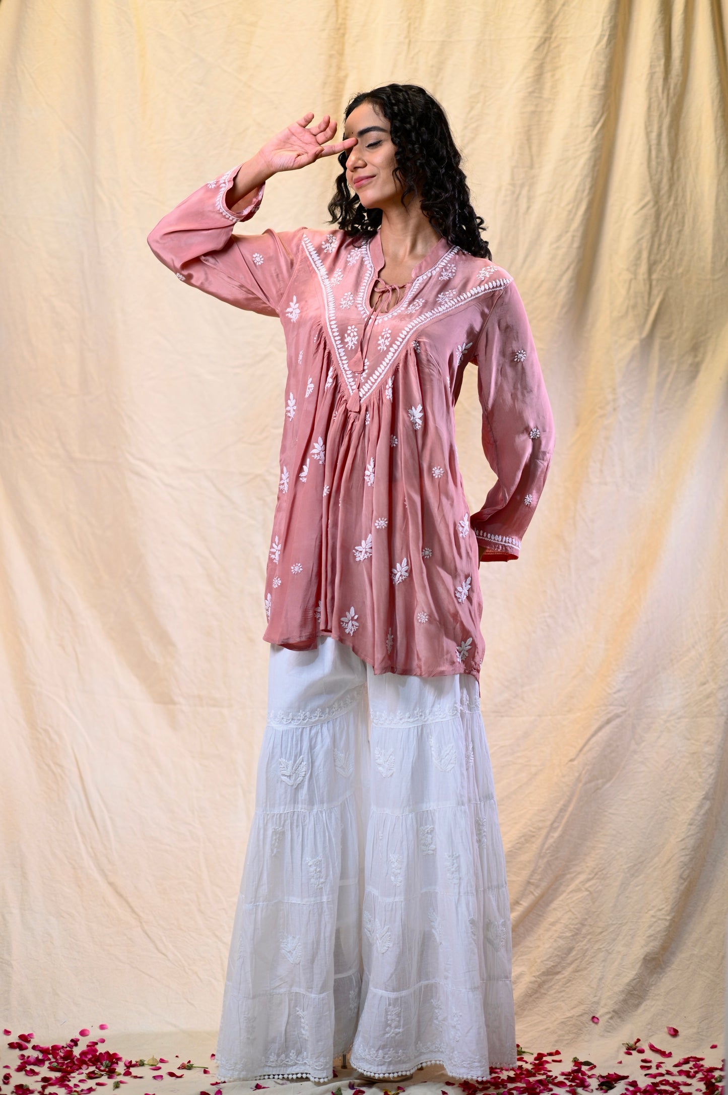 Crepe V-Designer Chikankari Short Top