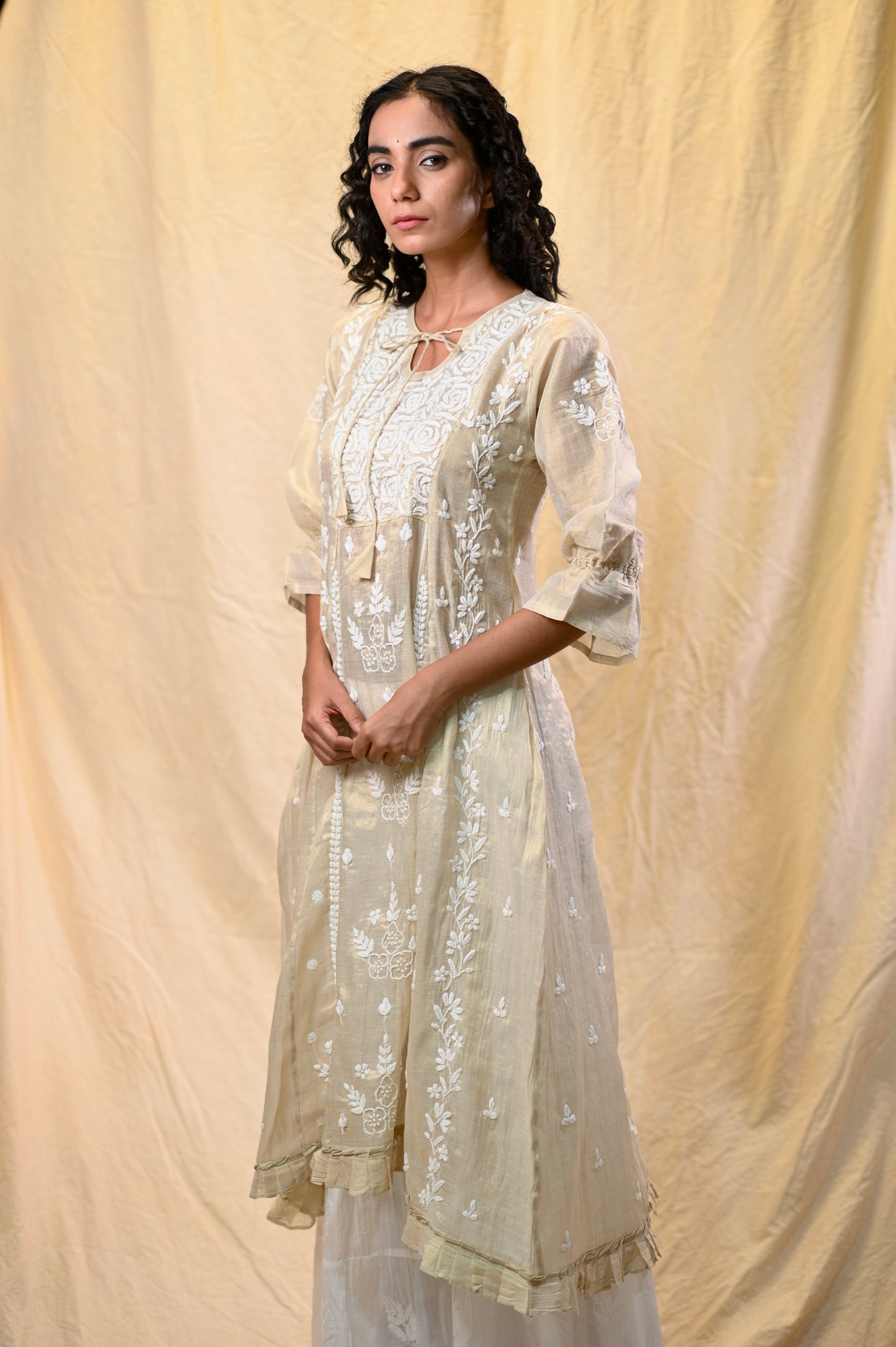 Tissue A-Line Chikankari Dress