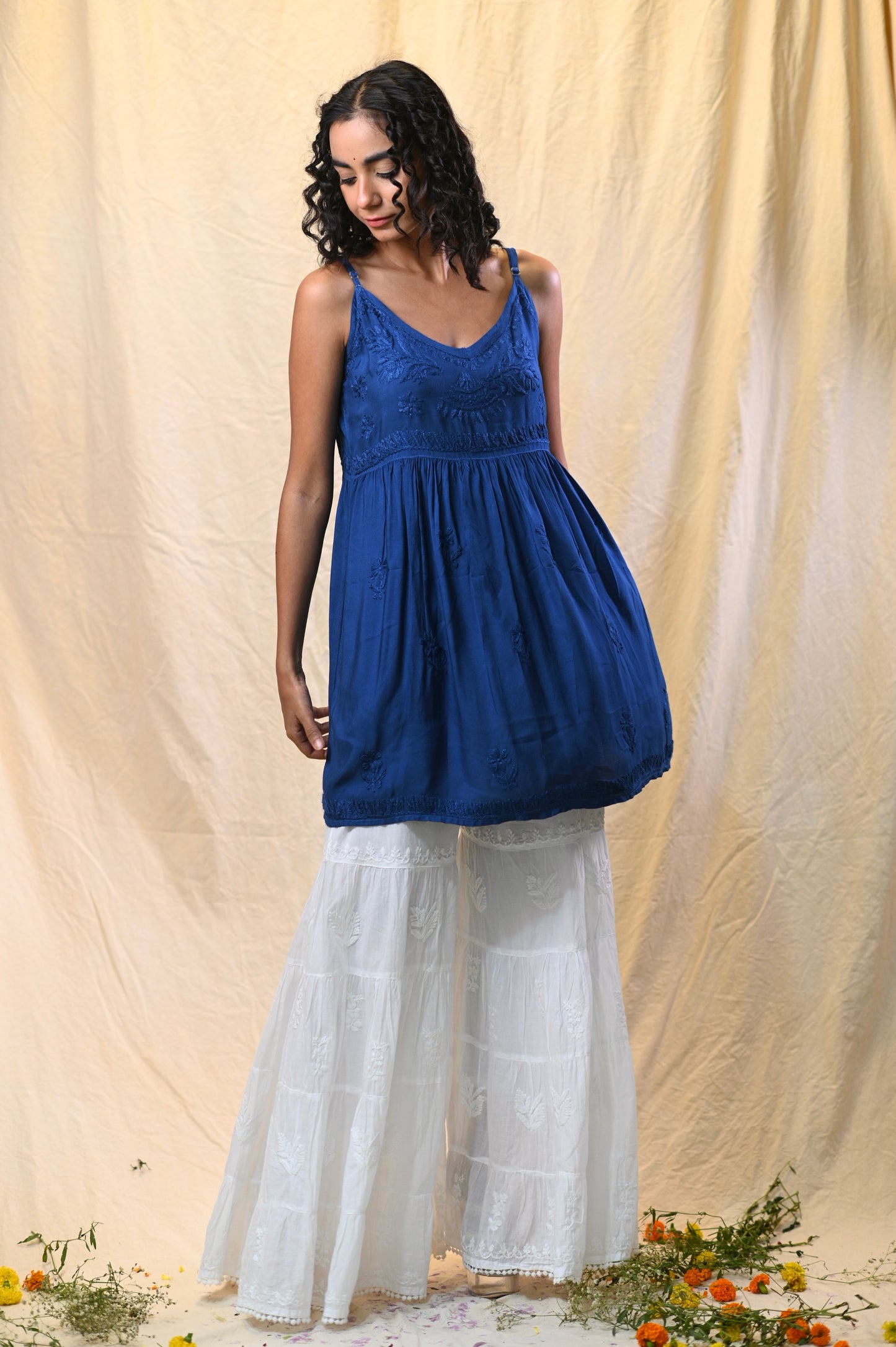 Muslin Strape Chikankari Short Top