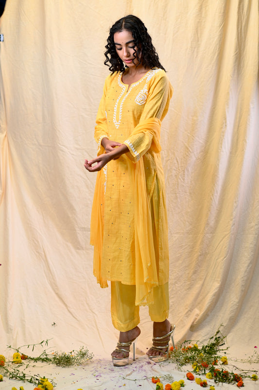 Slub Mul Chanderi Exclusive Chikankari 3pc Sets