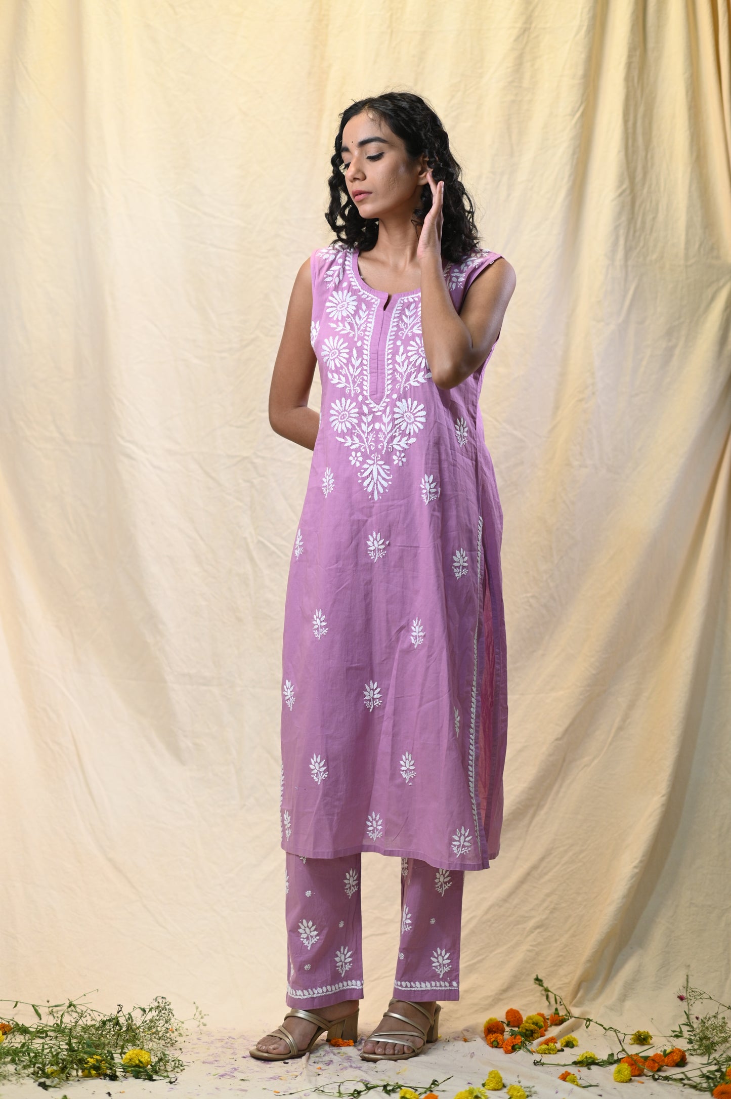 Cotton Chikankari Cut-Sleeves Set