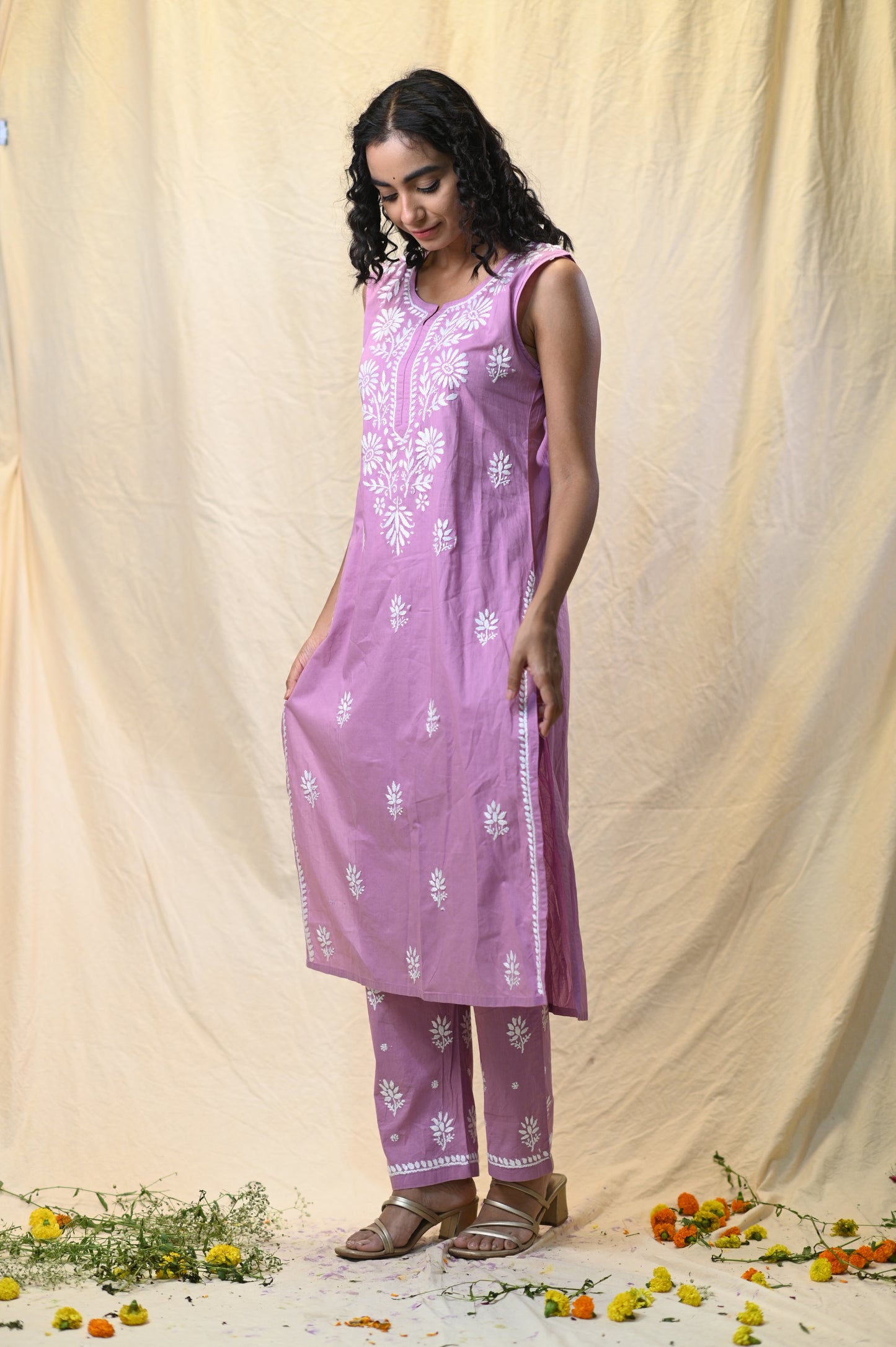 Cotton Chikankari Cut-Sleeves Set