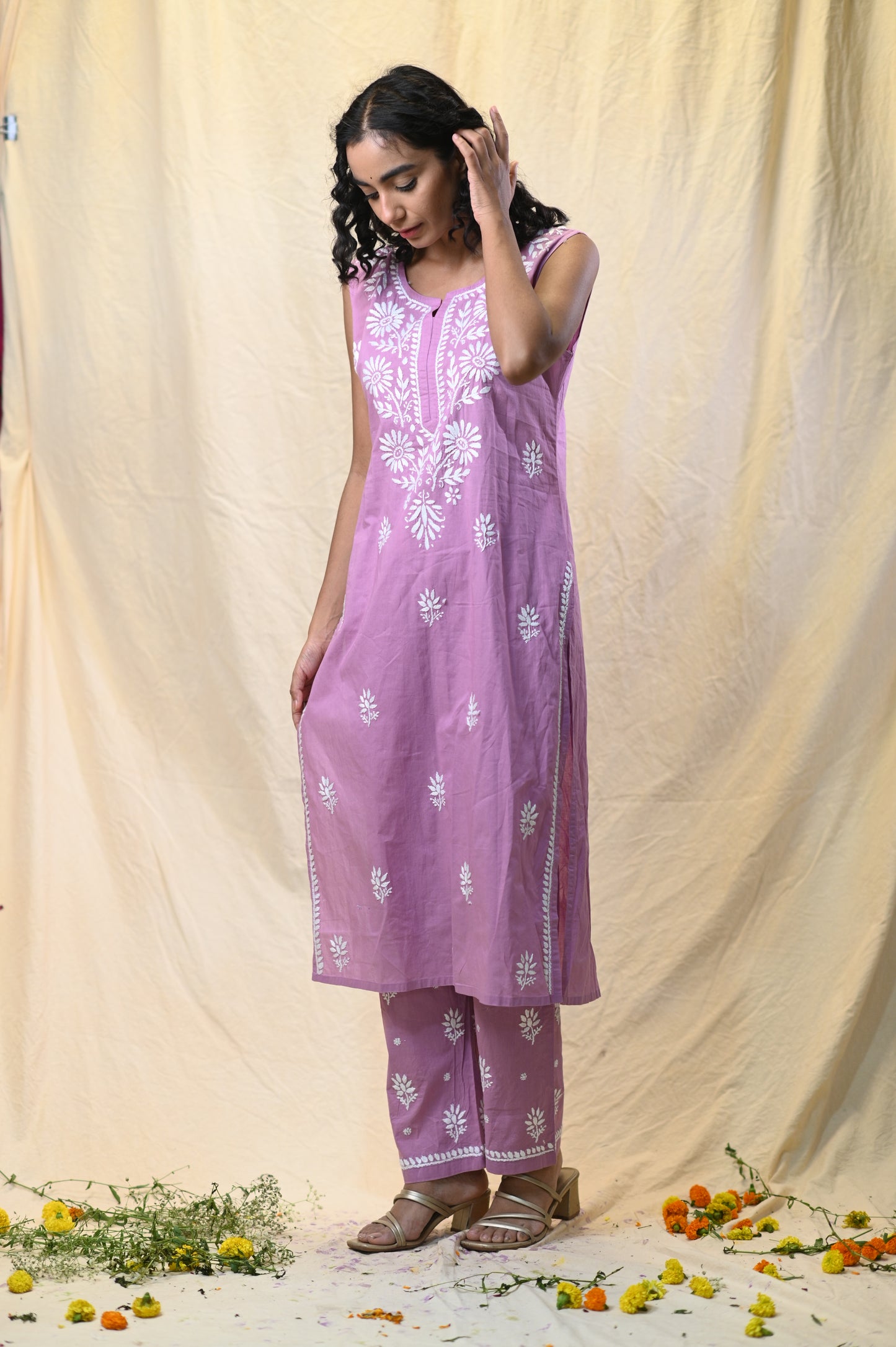 Cotton Chikankari Cut-Sleeves Set