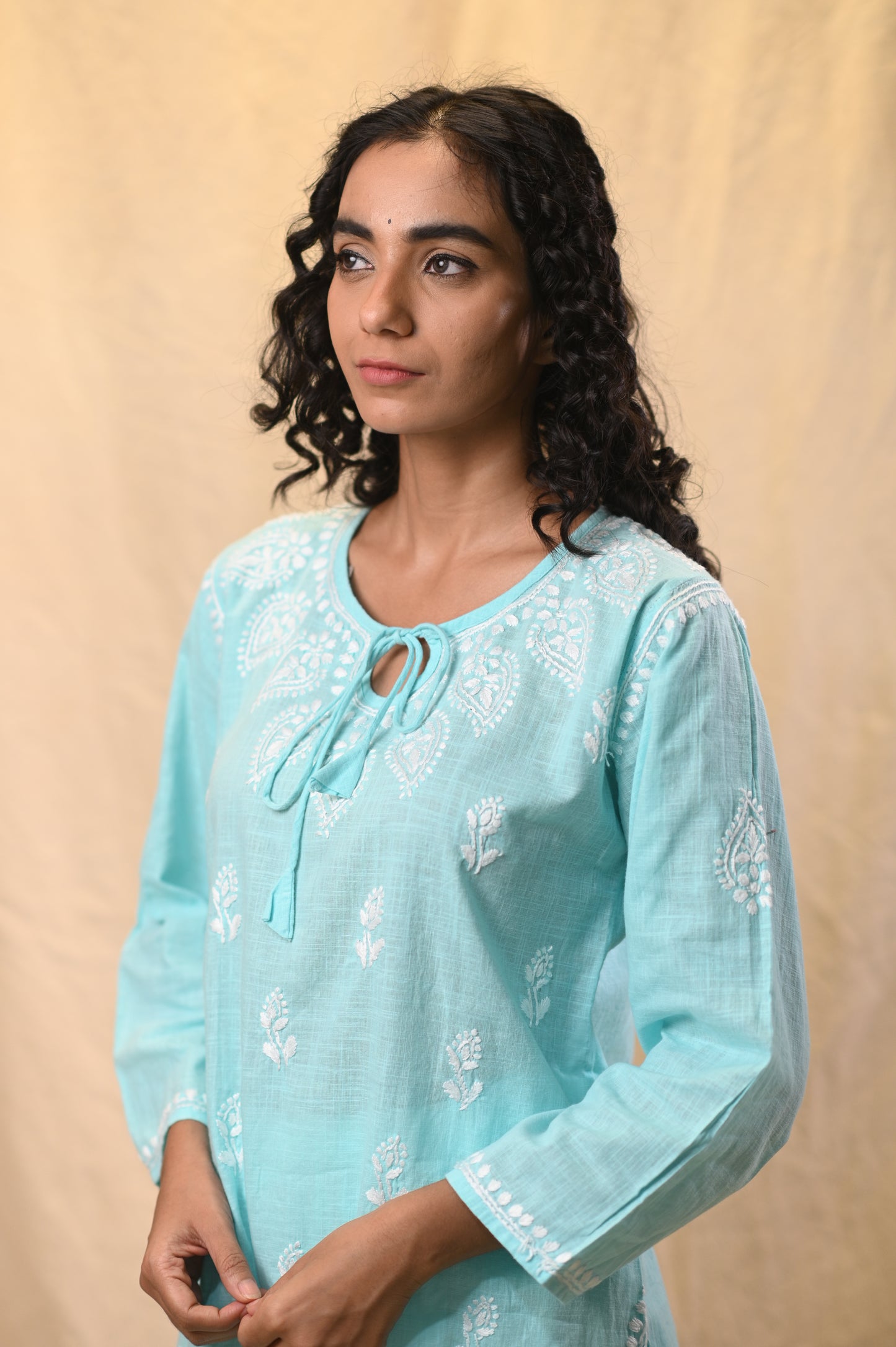 Classic Linen Chikankari Short Top