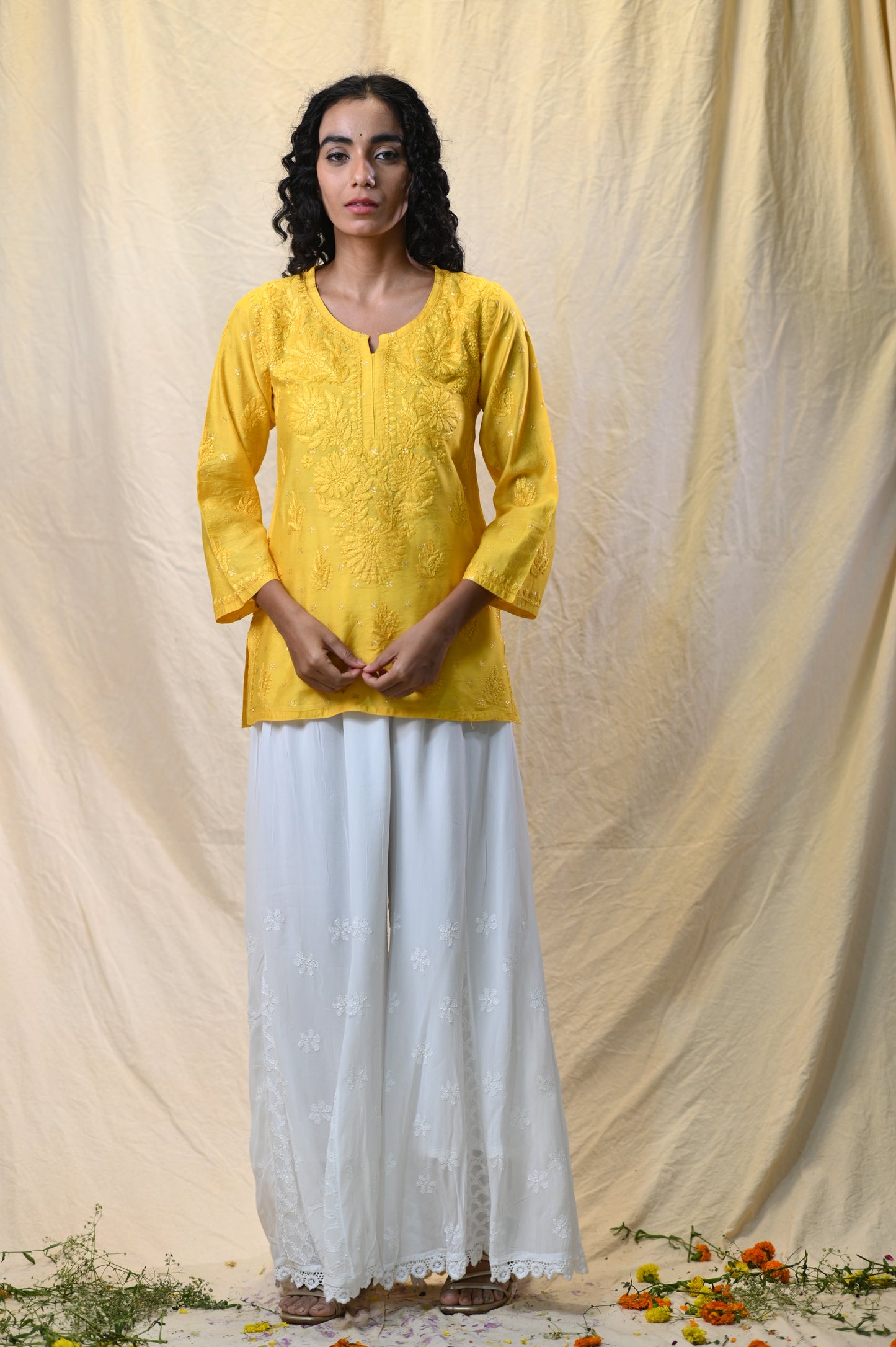 Banarsi Chanderi Exclsuive Chikankari Short Top