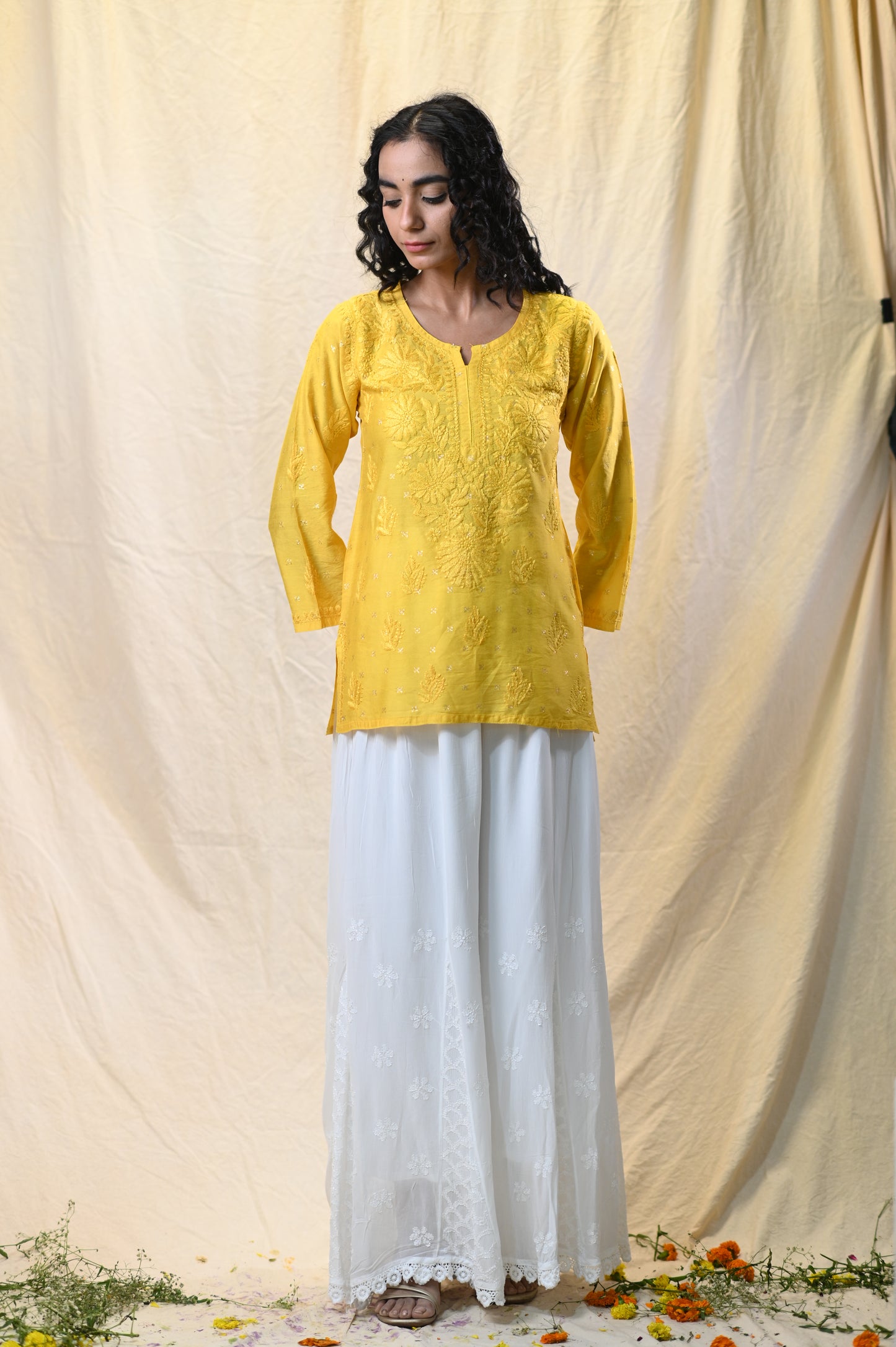 Banarsi Chanderi Exclsuive Chikankari Short Top