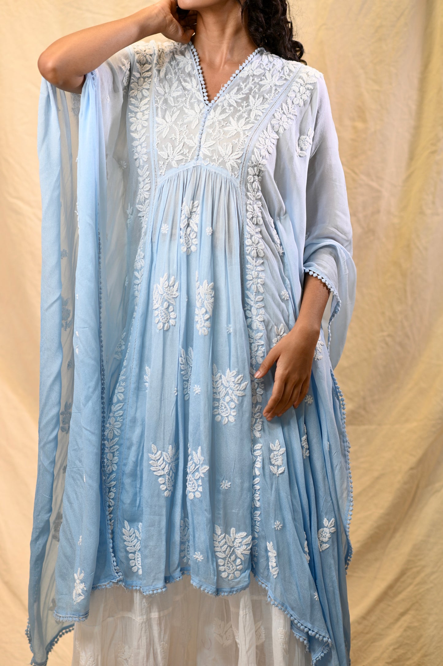 Viscose Crepe Designer Chikankari Kaftans