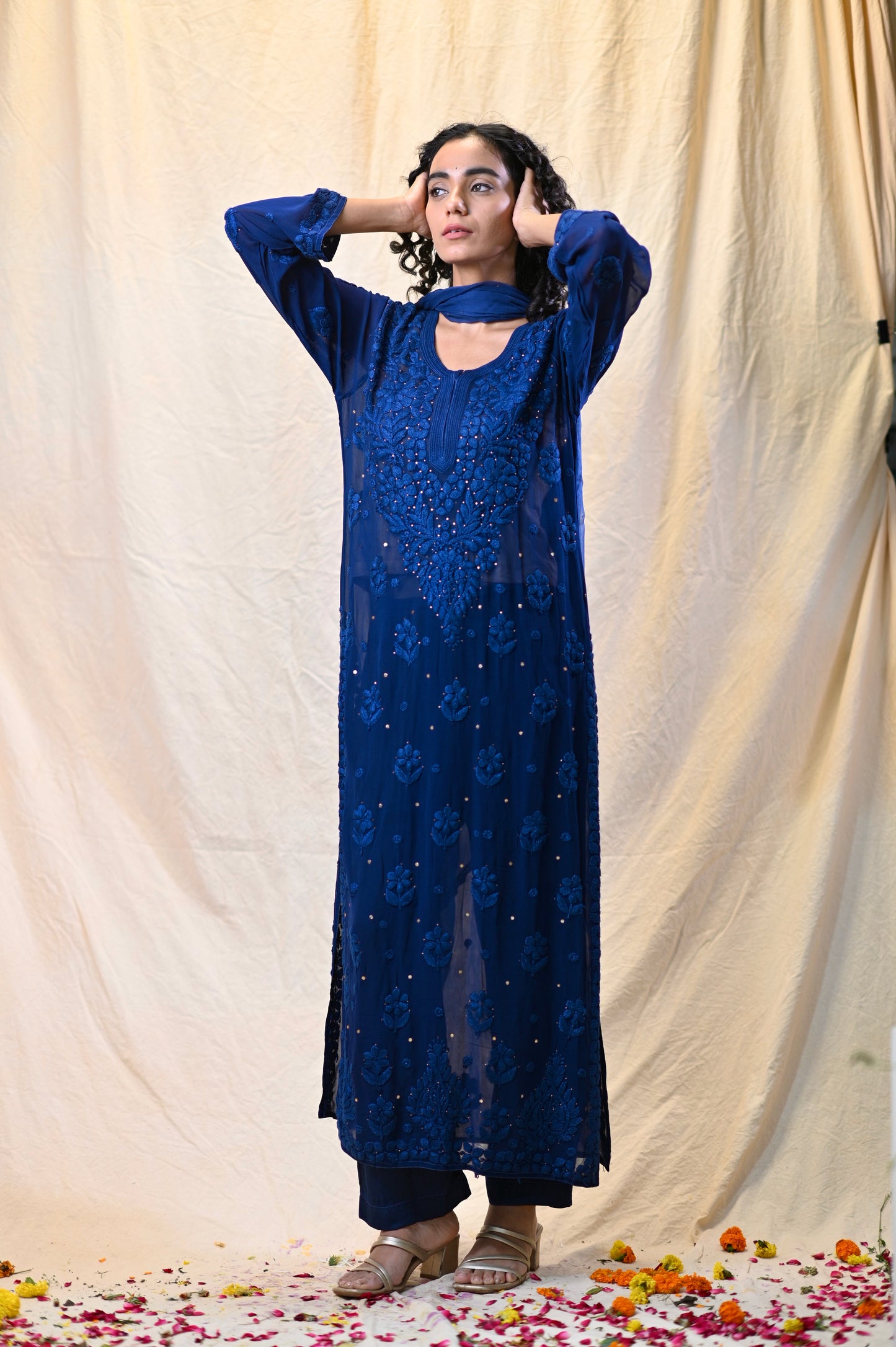 Classic Lucknowi Chikankari artistery on Premium fabric.