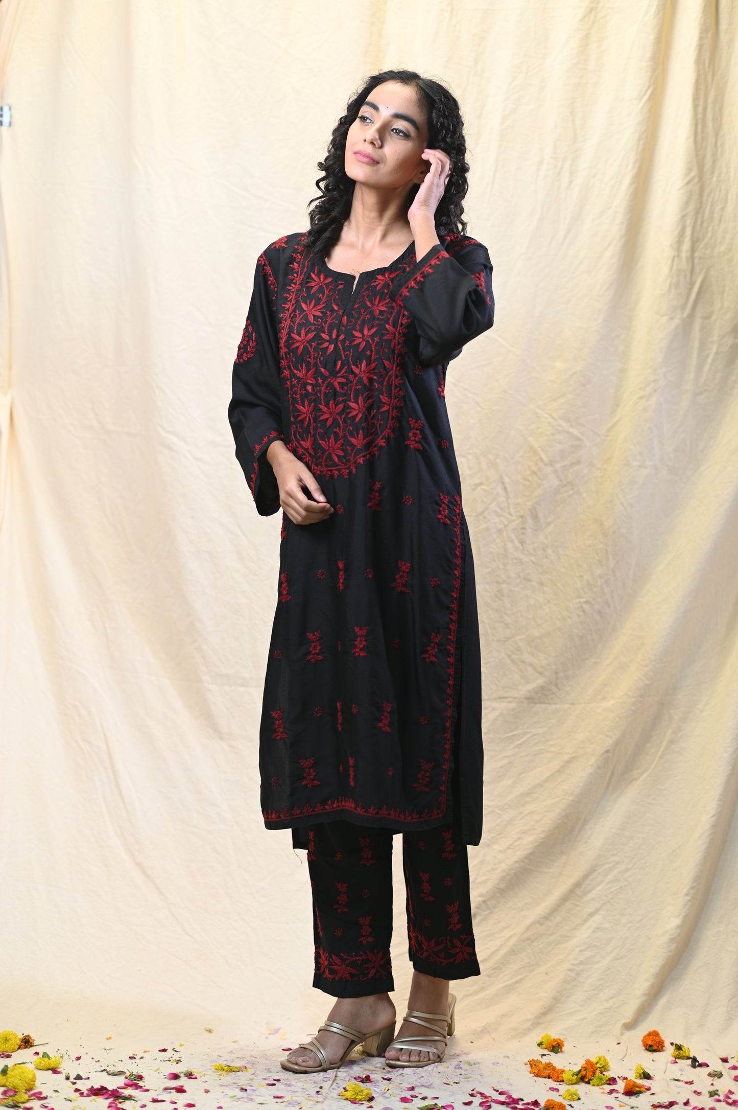 Rayon Aesthetic Chikankari Contrast Kurti