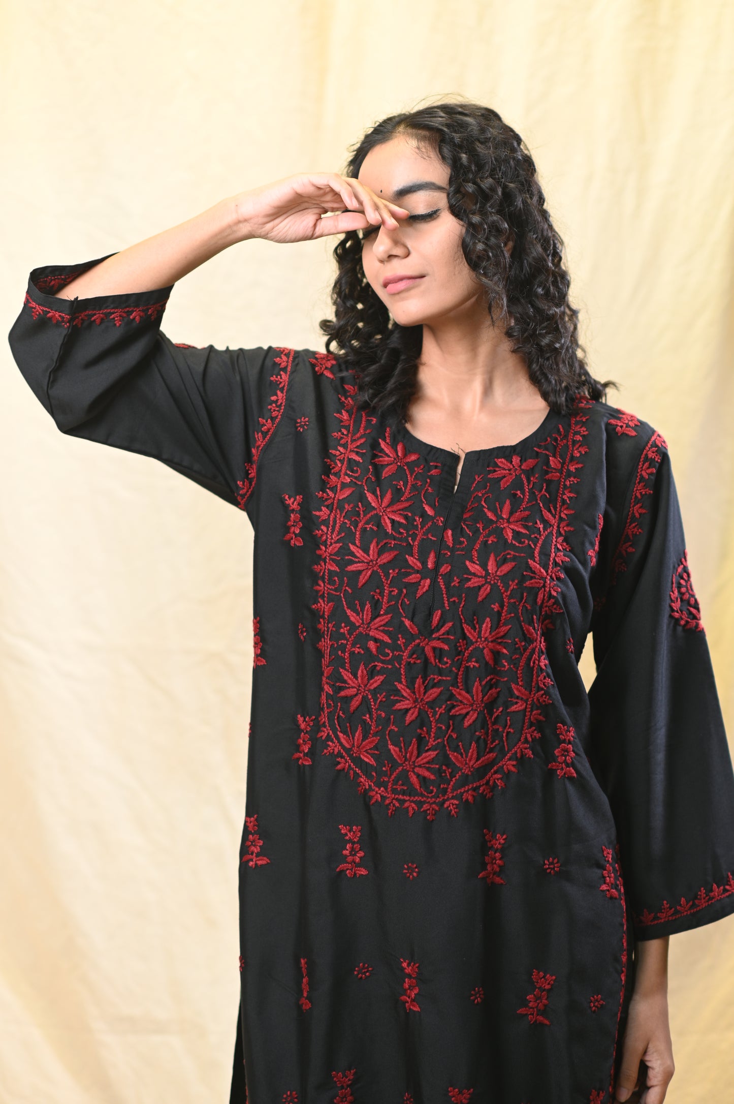 Rayon Aesthetic Chikankari Contrast Kurti