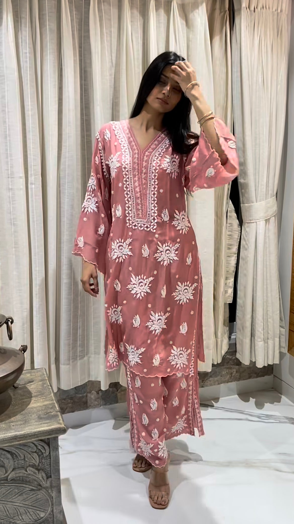 Pure Crepe Silk Exclsuive Chikankari Arca Sets