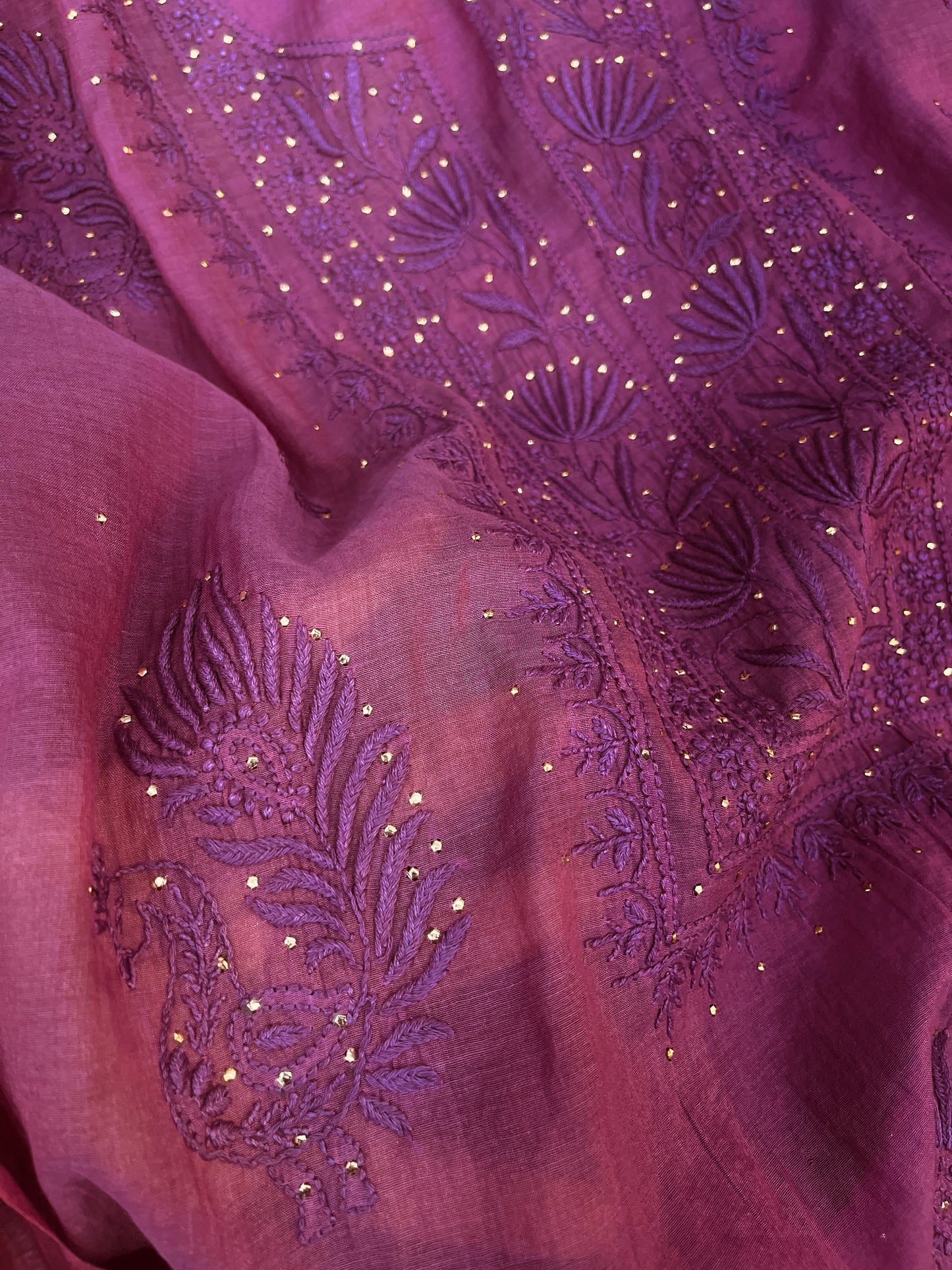 Pure Mul Chanderi Premium Chikankari Mukaish Suit-Dupatta Set