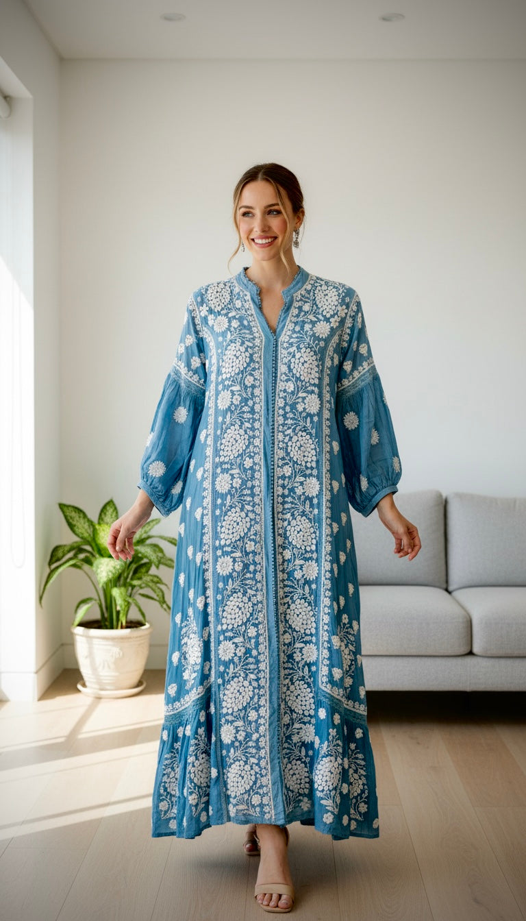 Pure Muslin Designer Chikankari Aline Dress