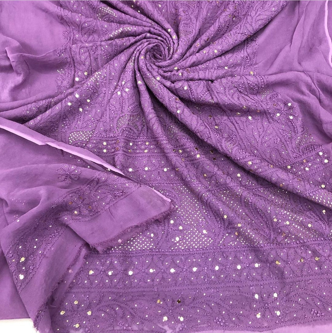 Pure Viscose Georgette Chikan Mukaish Exclusive Suit Pc