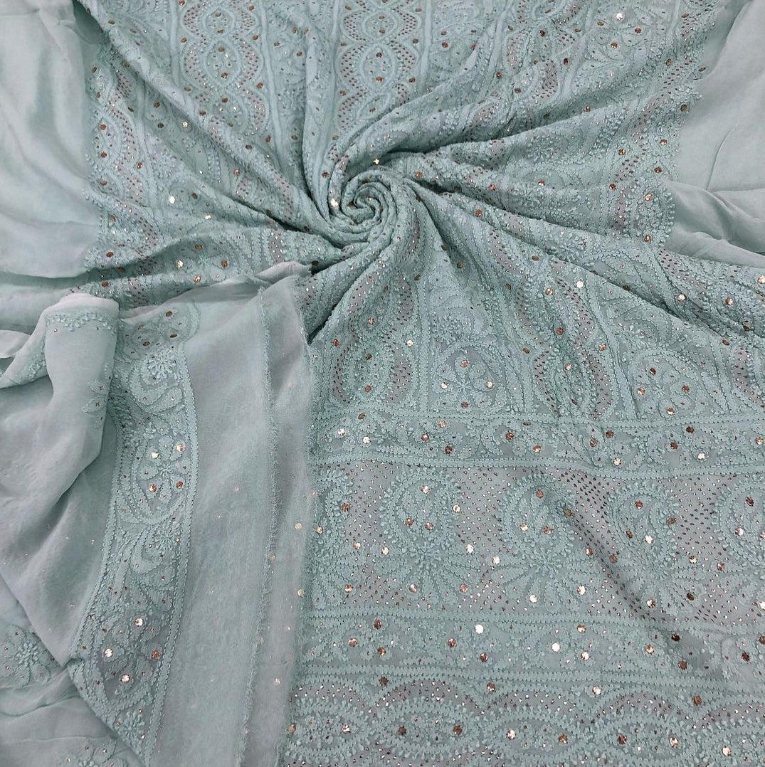 Pure Viscose Georgette Chikan Mukaish Exclusive Suit Pc