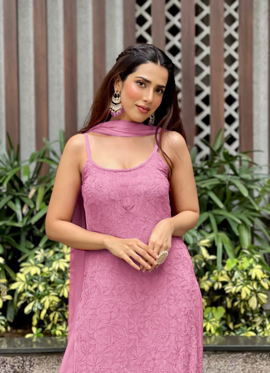 Pure Viscose Resham Jaal Noodle-Strape Exclusive 3pc Set