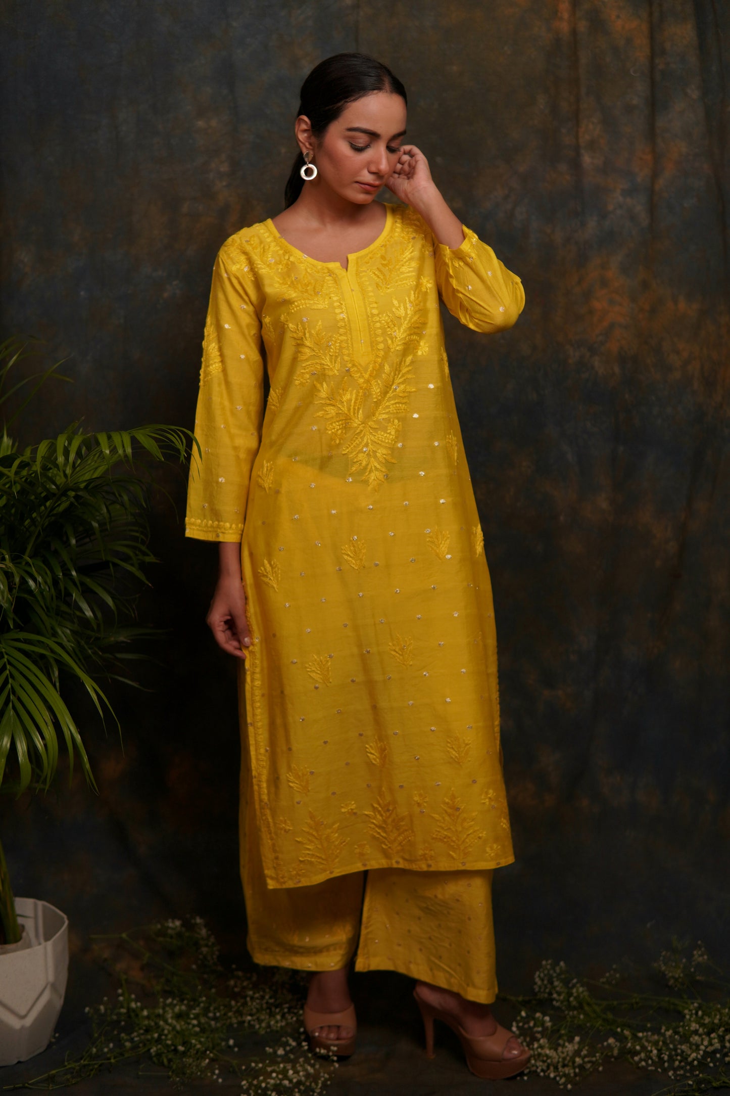 Banarsi Chanderi Exclusive Chikankari Plazo Set