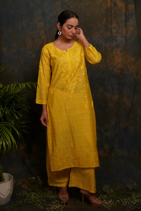 Banarsi Chanderi Exclusive Chikankari Plazo Set